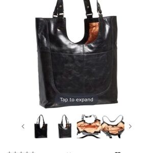 Lucky Brand Black Leather Tote with Tan Accents